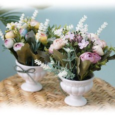 테이블조화 우아한 조화 미니 화분 선반 인테리어 소품 꽃화분 1P, 옐로우계열, 옐로우계열