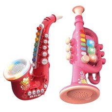 GHSHOP 시뮬레이션 색소폰/트럼펫/클라리넷 악기 완구 및 음악 라이트 색소폰 레드+시뮬레이션 색소폰/트럼펫/클라리넷, 18x8.5x27cm 13x10x26cm, 핑크+레드, 1개