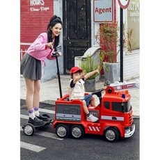 전동 어린디 전동카 전동차 소방차 4륜 리모컨 구조대, 드라이브 4개 + 12V10A + 다기능 스윙 리모콘, 소방차 빨간색+업그레이드 소프트 휠 가죽 시트