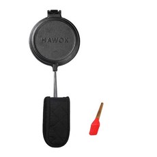 HAWOK 핸들 호더 및 베이스팅 브러시가 있는 주철 와플 메이커 313074 6008760312, black round with stainless ste
