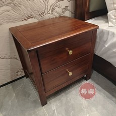 【椿嶼】烏金木床頭櫃實木現代輕奢臥室家用新中式儲物收納床邊雙抽置物櫃, 1個, 床頭櫃*1,實木烏金木【整裝】