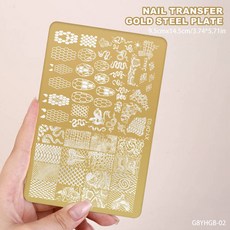 네일 템플릿 대형 골드 스탬프 플레이트 만화 꽃 잎 이미지 아트 기하학 전송 금형, 옵션03) G8YHGB-02, 1개