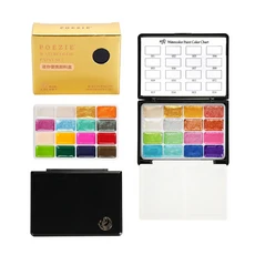 32색 진주빛 고체 수채화 물감 휴대용 삼단 접이식 상자 전문 미술 용품 (그림 그리기 및 스케치용), 02 black