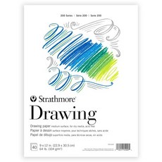 Strathmore 200 시리즈 도화지 테이프 바운드 패드 22.9 x 30.5cm(9 12인치) 40장 (64lb/104g) - 성인 및 학생용 아티스트 용지 차콜