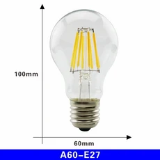 LED 필라멘트 전구 E27 E14 레트로 에디슨 램프 220V-240V C35 G45 A60 ST64 G80 유리 빈티지 촛불, A60 E27, 6W_Warm white, 6W, 1개
