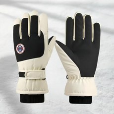 秋冬新款滑雪手套2025新款女士冬季騎行加絨加厚保暖觸屏男款防寒防風防水, 117女款米黑, 1個