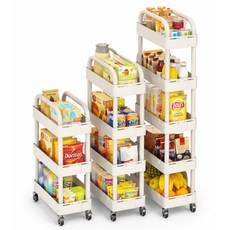 폭조절 이동식 틈새 선반 철제 바퀴달린 다용도 트롤리 슬림사이즈 3단/4단/5단, 화이트, 4단