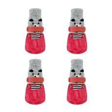 펫카소 강아지신발 곰돌이 방수양말, 레드, 1세트