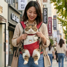 에브린 강아지 이동가방 애견 백팩 앞가방, 1개, 레드 화이트