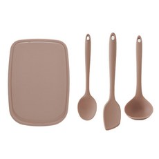 퍼기 실리콘 조리도구 4종SET 멀티스푼+스파츌라(소)+도마+국자, 토프브라운, 세트, 1개