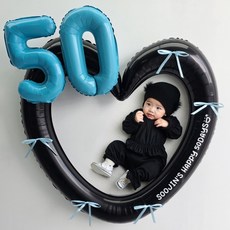이벤트홀릭 50일 풍선 하트프레임 리본 세트(레터링 스티커 포함), 1개, 06.하트블랙 리본블루
