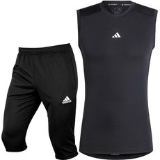 아디다스 민소매 나시티 7부 반바지 운동복 세트 남여공용 헬스복 + ALS 마스크