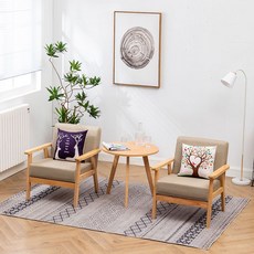 陽臺一桌兩椅組閤三件套現代簡約民宿酒店小茶幾休閒北歐實木沙髮陽臺小桌椅 戶外桌 陽臺桌椅 休閑桌椅子 桌子 IUL9, 兩椅一圓桌（顏色請備註）