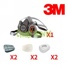 【肉肉朋友】 3M 6200雙罐式防毒面具 6001有機濾毒罐 七件組合包, 1個