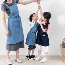 (무료 글자 자수) 블루데님 커플 앞치마 / 어린이집 유치원 학원 - 상호 이니셜 로고