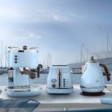 Delonghi Delong ECO310 반자동 커피 머신 + 토스터 + 전기 주전자 3 피스 레트로 시리즈, 오션 블루 Delong 복고풍 3 피스 세트 +