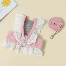 고양이 조절식 하네스 강아지 산책용 애완동물 끈 탈출 방지 옷, 핑크 플로럴, 1개