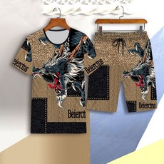 夏季新款男士冰絲短袖套裝，休閒運動兩件套