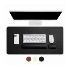 아이브홈 3in1 프리미엄 가죽 대형 데스크 매트 장패드 키보드 마우스 손목받침 세트, 딥블랙 (80x40cm), 1개