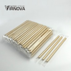 【Virnova】 竹纖維 紙吸管 12x220mm 棕色 尖頭 獨立塑膠包 生物可分解 環保吸管, 1包, 100支
