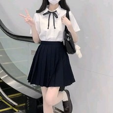 학원풍 여자 교복 3종세트 반팔 셔츠+주름치마 학생복 졸업사진 코스프레