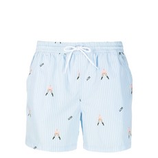 GCDS 카툰 프린트 핀스트라이프 쇼츠, 블루계열+화이트계열
