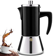 DITOSH 두꺼운 304 스테인리스 스틸 모카 포트 스토브탑 에스프레소 메이커 카페테라 이탈리아 커피 가능한 머신 그레카 가정 및 캠핑용 (2컵), 블랙