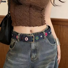 DFMEI 花朵牛仔腰帶女甜酷個性皮帶時尚個性簡約百搭服飾配飾