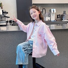 賣場優選童裝 女童襯衫 兒童洋氣條紋襯衫女童寬鬆長袖襯衣大童開衫上衣2025春秋裝新款