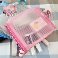 핑크 파우치 격자 목욕 pvc 가방 투명 무늬, 본상품