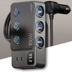 IPOP 100W 스위치 USB 3구 소켓 12V/24V USB C타입 차량용 실내 멀티 시거잭 충전