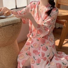 純棉紗布和服式睡袍 女夏季薄款寬松大碼浴袍