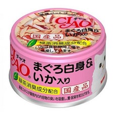CIAO 鮪魚白肉 貓罐 旨定罐系列 國產 添加綠茶消臭成分, 1個, 85g, 鮪魚白肉+魷魚 A-03