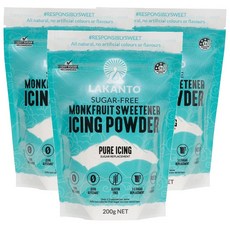 호주 라칸토 Lakanto Icing Powder 슈가프리 몽크프루트 스위트너 파우더, 3개, 200g