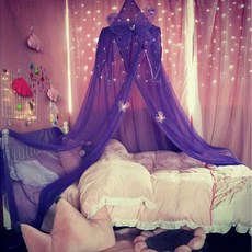 外貿夏季防蚊蟲蚊帳圓頂蚊帳圓形窗簾吊掛式牀幔蝴蝶蚊帳穹頂牀帳, 1個, 葡萄紫+蝴蝶:60*230*400CM(適合1.2M以下的牀)