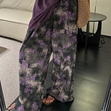 【店鋪熱銷】大碼40.0-150.0kg可睡褲新款紫荊花盛開中式高級暈染休閒褲設計感長褲