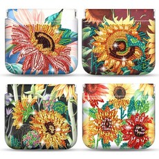 Hsei 다이아몬드 페인팅 동전 지갑 파우치 가죽 DIY 라인스톤 페인트 핸드메이드 클러치 체인지 홀더 교체 가방 소녀 성인 어린이 여성 아트 4개 해바라기. 190415