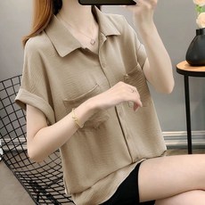 HAOHAO 寬鬆雪紡襯衫 短袖女 夏季薄款 大尺碼上衣