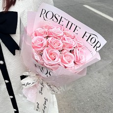 ROSETTE FLOR 香皂玫瑰花束 手工製作 附櫥窗提袋, 1個, 粉色