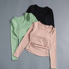 瑜伽服女 帶胸墊運動上衣 顯瘦長袖 專業跑步 騎行訓練 普拉提健身 透氣排汗 高彈力 修身版型 多場合適穿