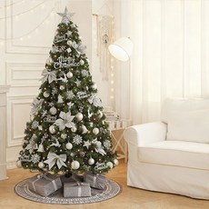 2025新款聖誕樹 臺灣現貨3日內快速送達 附贈樹裙、暖燈、聖誕帽 聖誕節店鋪櫥窗擺件家用裝飾, 1個, B款-1.5米銀白色套餐樹 含裝飾+樹裙, B款-1.5米銀白色套餐樹 含裝飾+樹裙