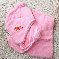 리치점빵 어린이 보온 귀도리+목도리세트 (핑크) 여아귀마개 유아귀도리모자