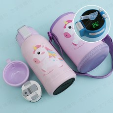 316不鏽鋼保溫瓶 附贈保溫杯套 附贈吸管與杯蓋 500ml, 1個, 智能顯溫兒童保溫瓶-夢幻小馬