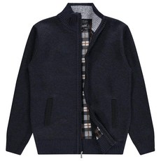 남성용 숄 칼라 케이블 니트 가디건 스웨터 풀 지퍼 셰르파 안감 포켓 포함 다크 네이비 / 블랙 M