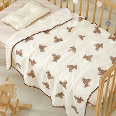 兒童紗布毯I6D四季通用午睡毯：新生兒空調被、幼稚園棉被、寶寶蓋毯、午休紗布毯, 小★布偶棕熊（約100*100cm）藍標