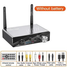 DAC 블루투스 5.3 수신기 송신기 광 동축 AUX RCA USB TF 무선 오디오 어댑터 디지털-아날로그 변환기 6 in 1, Without Battery, CHINA, 02 Without Battery