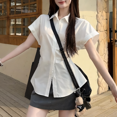 쪼예 팔뚝소멸 허리잘록 와이드 롤업 반팔 셔츠