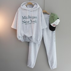 密西根大學連帽大學T運動套裝 大尺碼寬鬆束口褲運動服