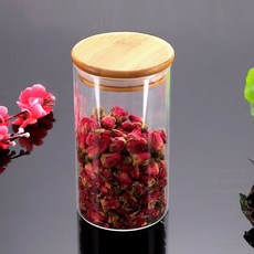 自在坊茶具 耐熱玻璃密封罐 10x20cm 竹蓋直筒 透明茶葉罐 玻璃儲物罐 花茶罐 糖果罐 耐熱玻璃茶具, 10*20, 1個