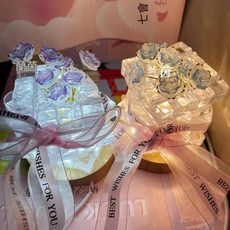 DIY玫瑰花冰塊小夜燈材料包, 7朵冰透紫冰塊小夜燈 USB三色插電常規款材料包